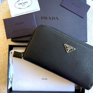 Prada Saffiano Black Leather Zippy Wallet